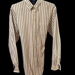 3/$20  Lands' End Men's Beige and Brown Striped Button-Down Shirt